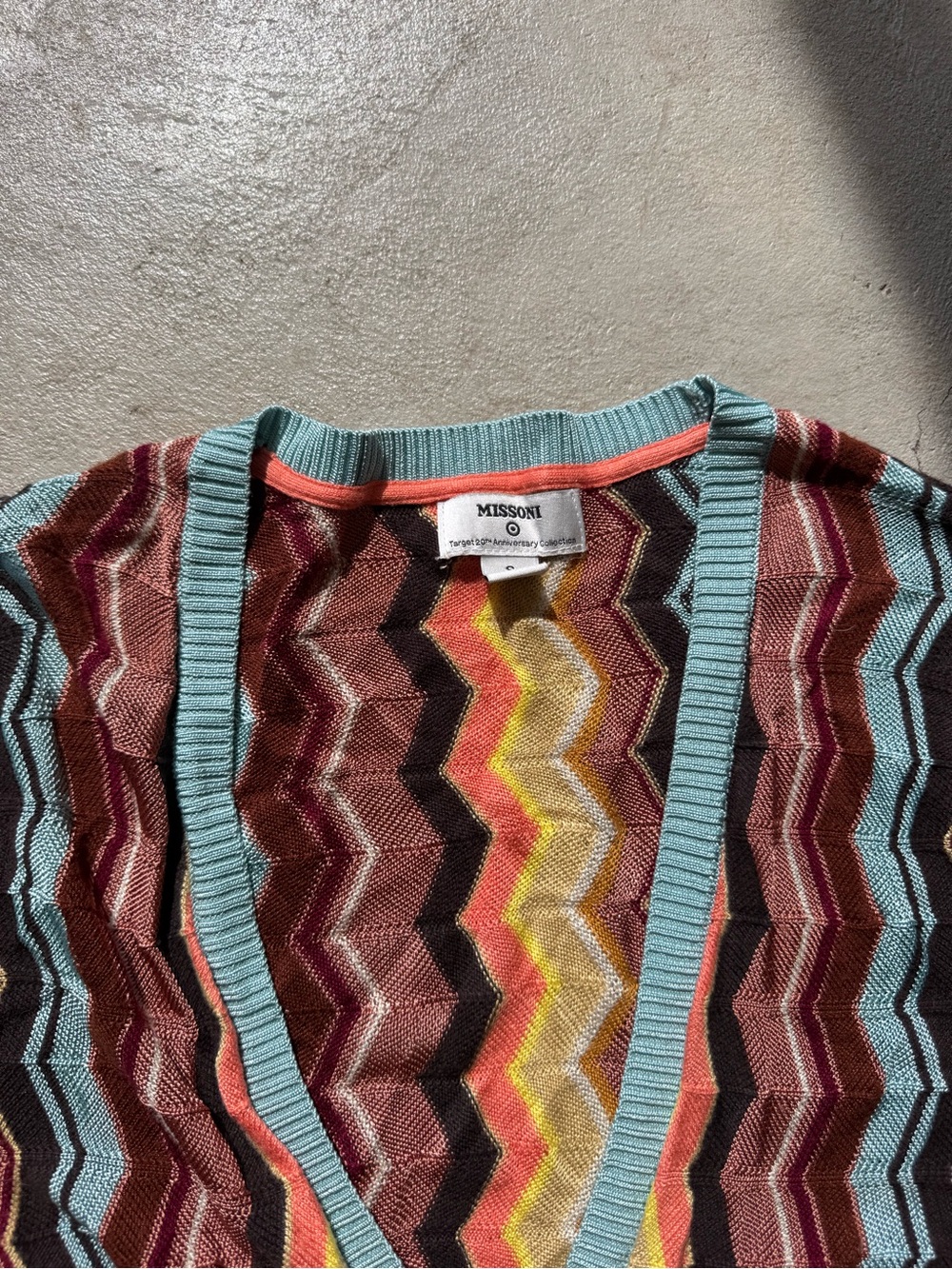 Missoni Multicolor Chevron Knit Cardigan with Light Blue Trim - Picture 2 of 2